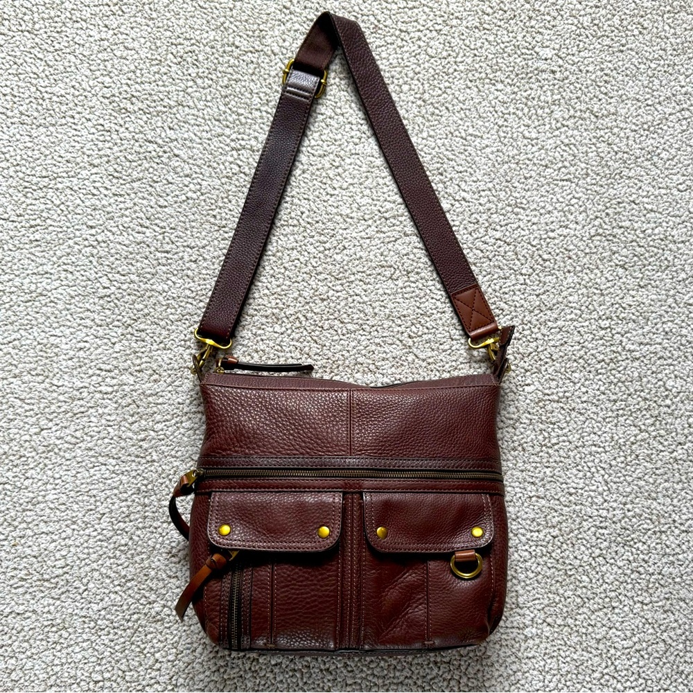 🧸 Fossil | Brown Pebble Grain Leather Satchel